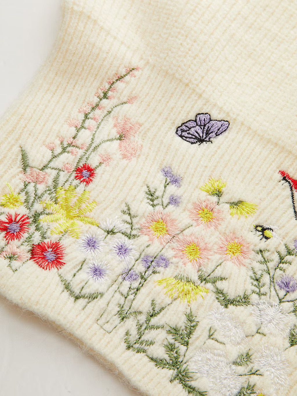 Stand Collar Embroidery Floral Sweater Vest