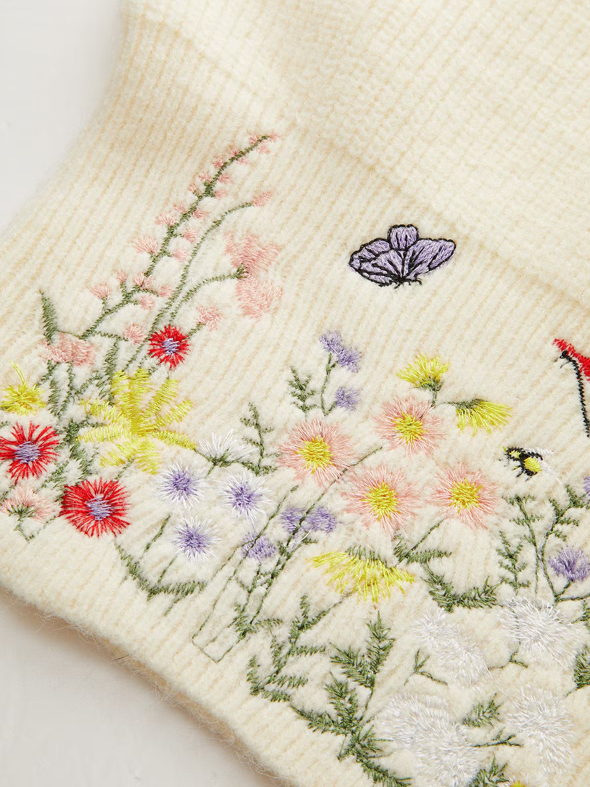Stand Collar Embroidery Floral Sweater Vest