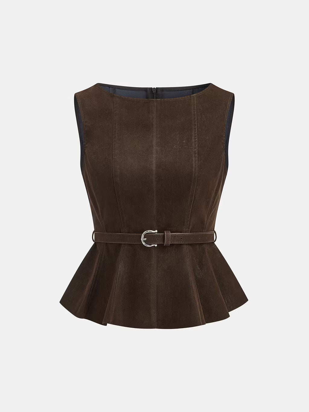 Belted Distressed Faux Leather Vest