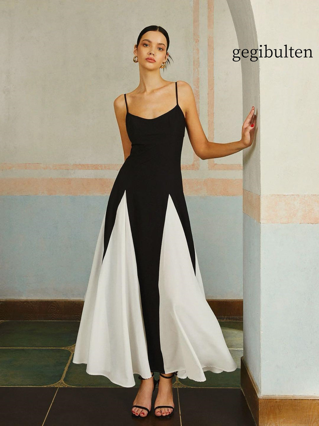 Color Block Spaghetti Strap Long Dress