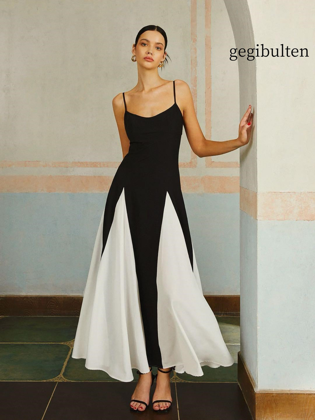 Color Block Spaghetti Strap Long Dress