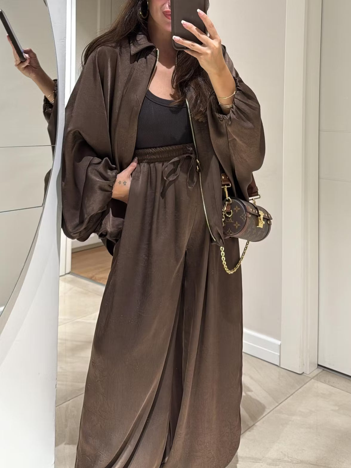 Brown Zippered Casual Jacket