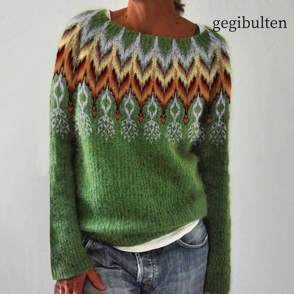Casual Feather Printing Crew-neck Sweater