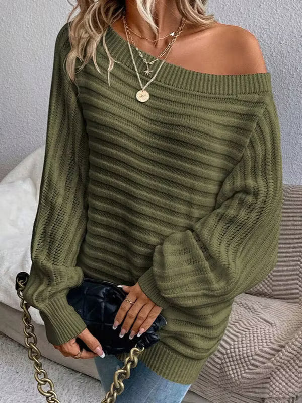 Striped batwing sleeve pullover knitted sweater