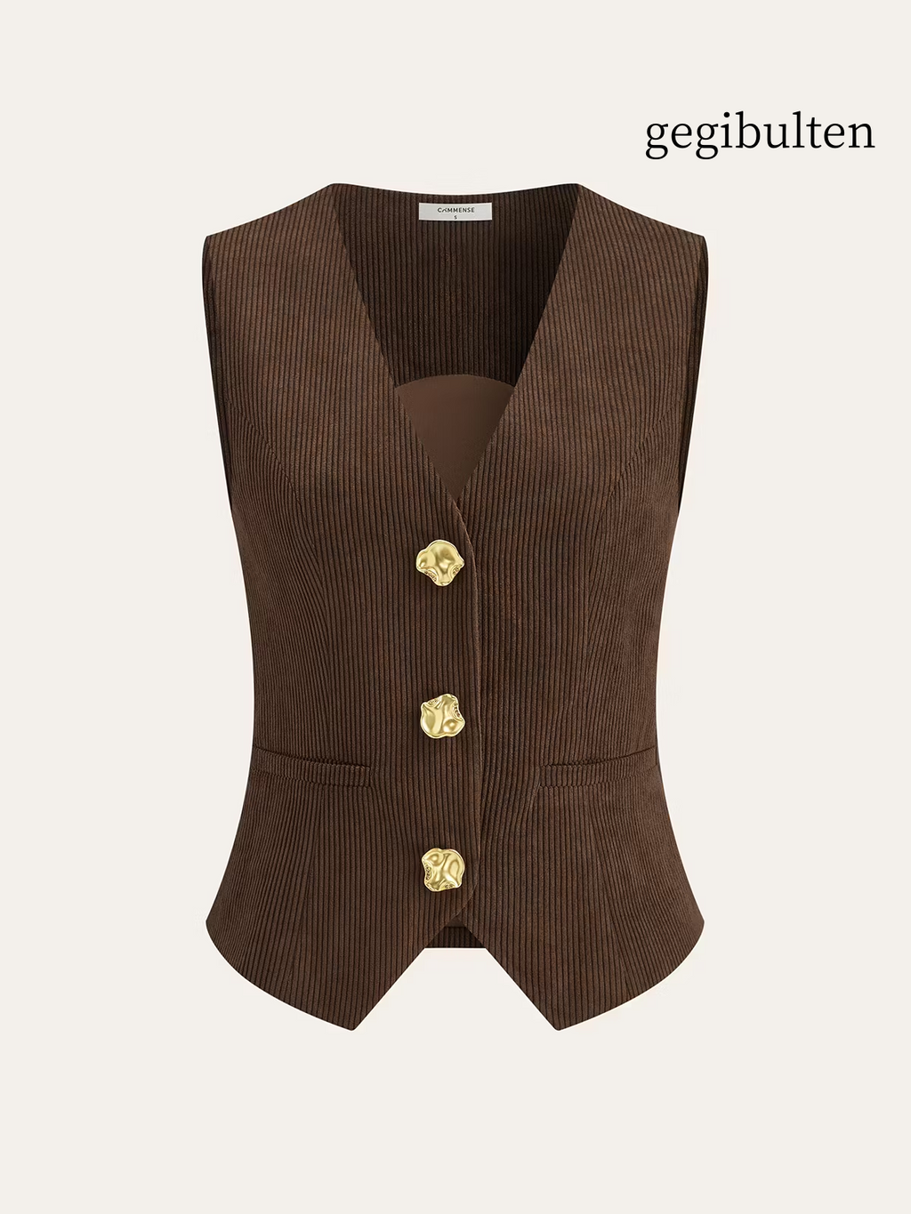 Corduroy V-neck Buttoned Vest