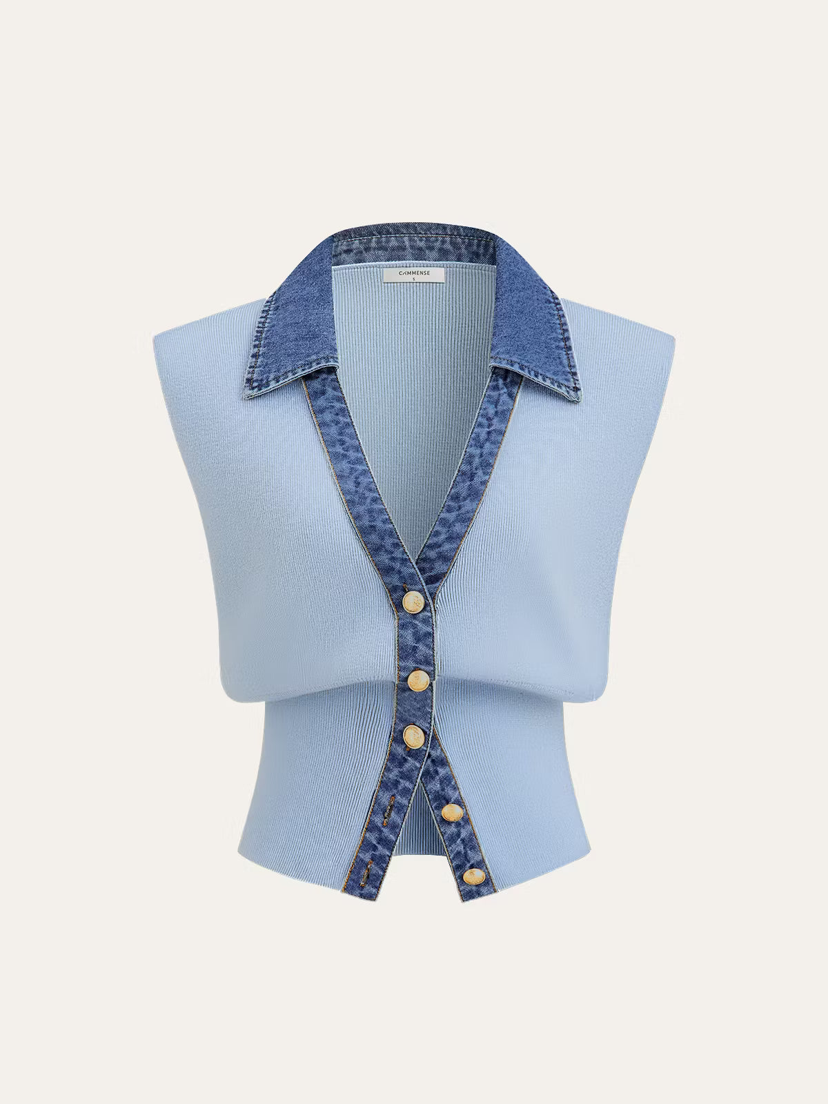 Denim Trim Metal Button Knit Vest