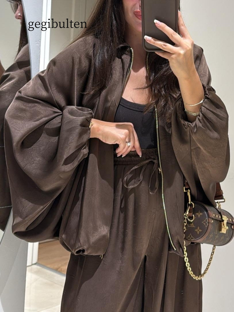 Brown Zippered Casual Jacket