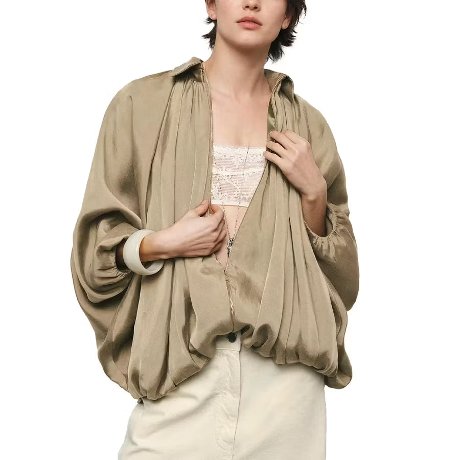 Batwing sleeve puff bomber jacket