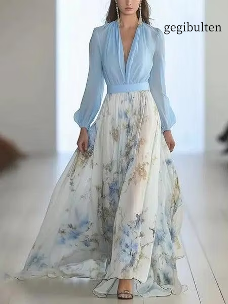 Stunning Floral Print V-Neck Maxi Dress