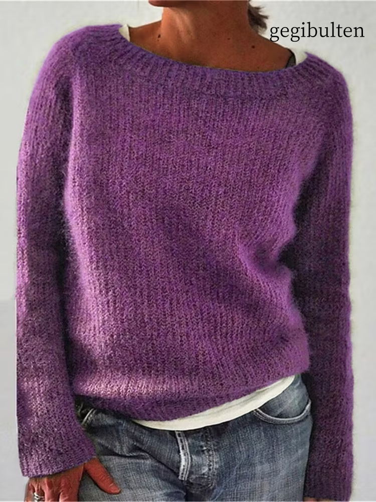 Casual Solid Color Soft Crew-neck Sweater