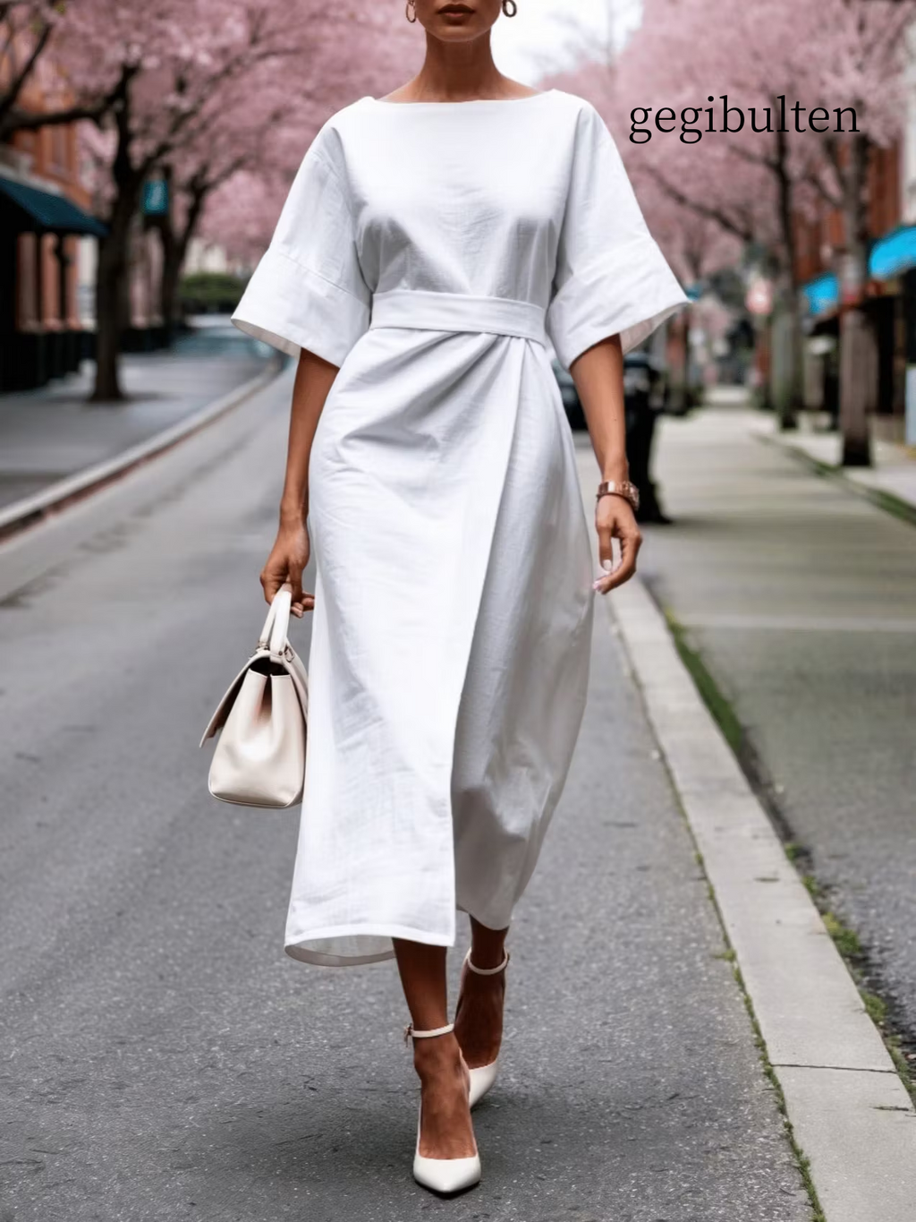 Linen Boat Neck Tie Loose Dress