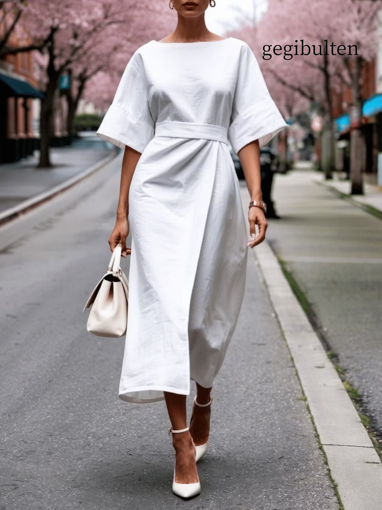 Linen Boat Neck Tie Loose Dress