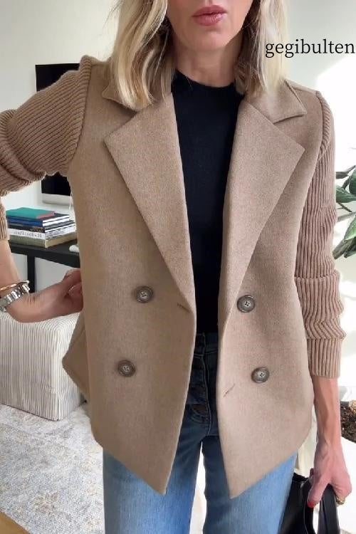 Lapel Button-Down Knit Sleeve Casual Jacket
