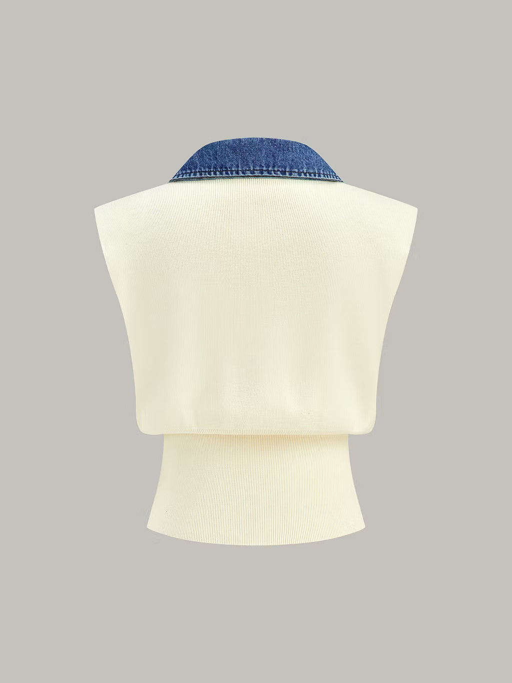 Denim Trim Metal Button Knit Vest