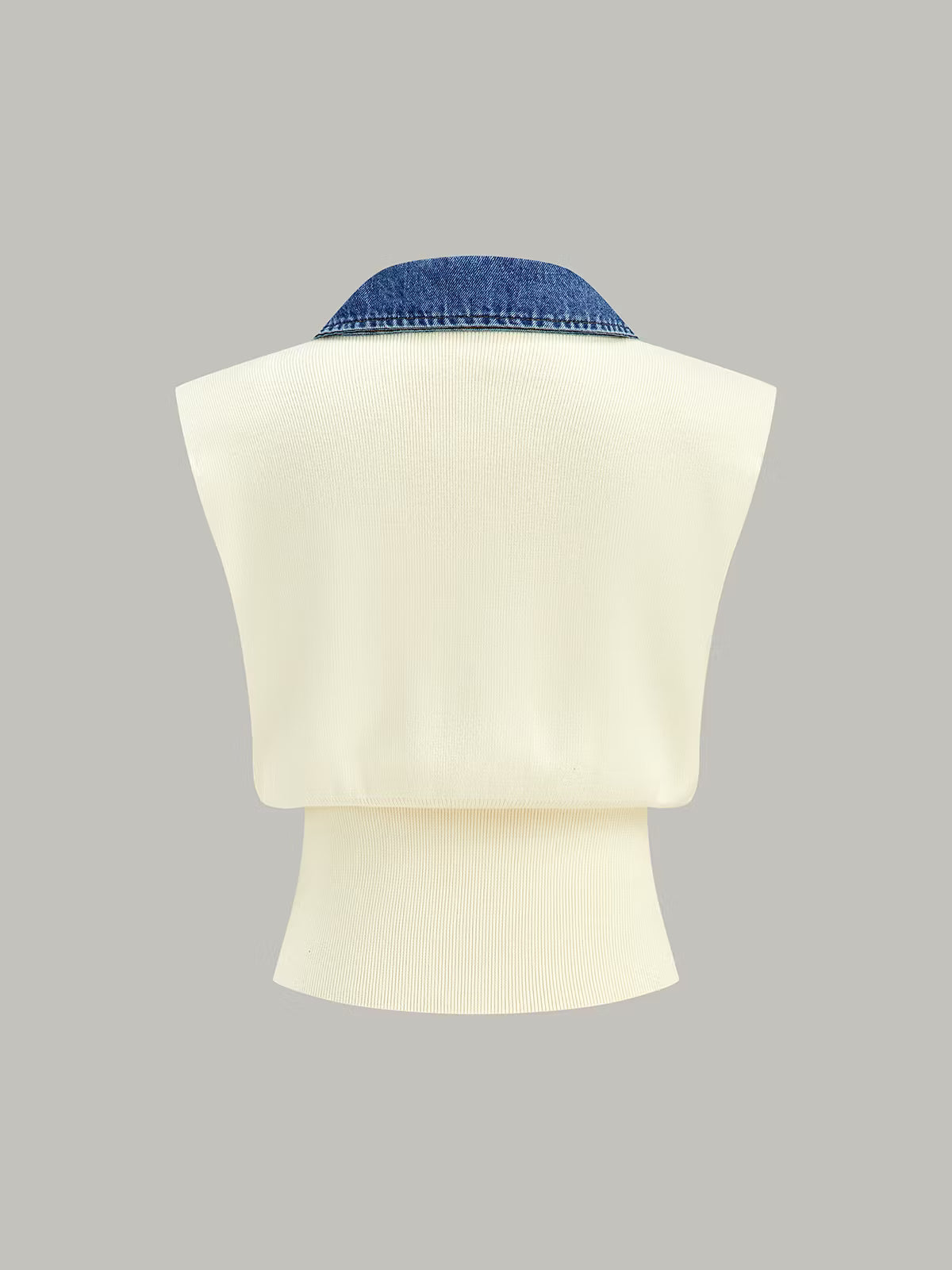 Denim Trim Metal Button Knit Vest