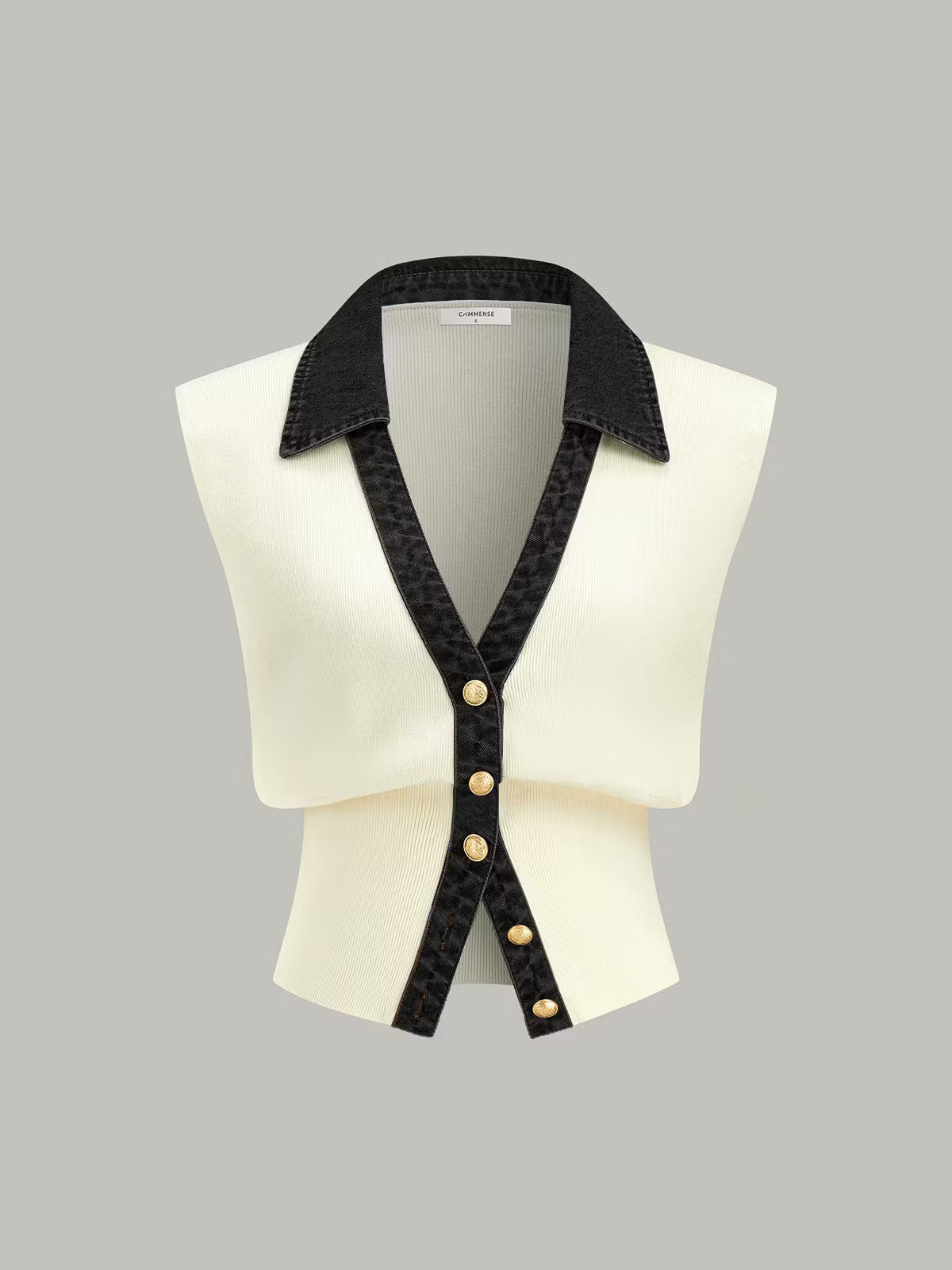 Denim Trim Metal Button Knit Vest