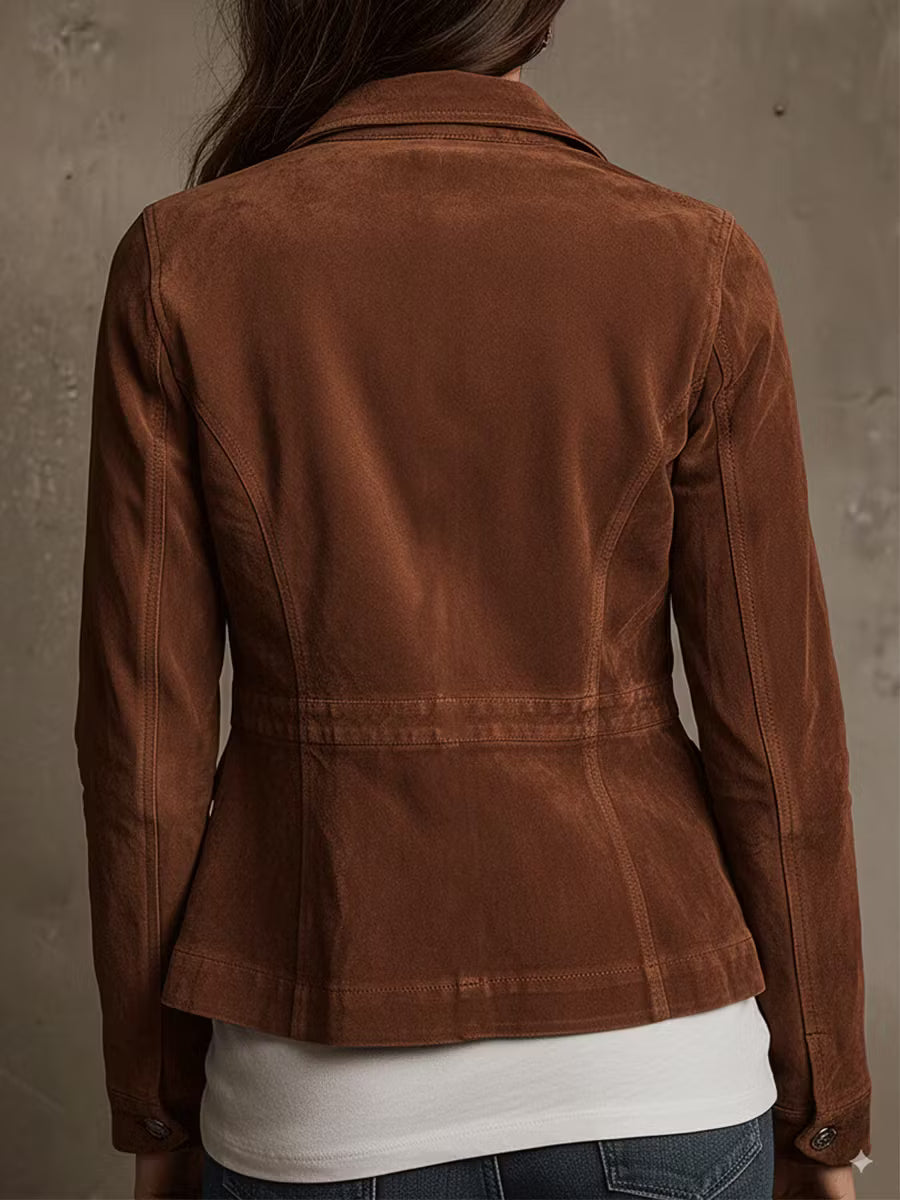 Vintage Brown Faux Suede Multi-Pocket Jacket