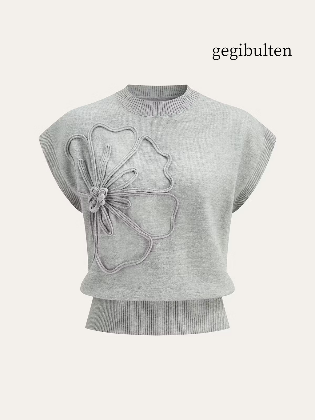 Flower Applique Cap Sleeve Knit Top